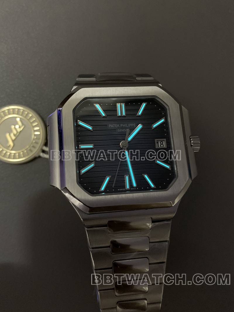 百达翡丽超级克隆手表PPF厂Cubitus黑盘45MM钢带款5821夜光实拍图