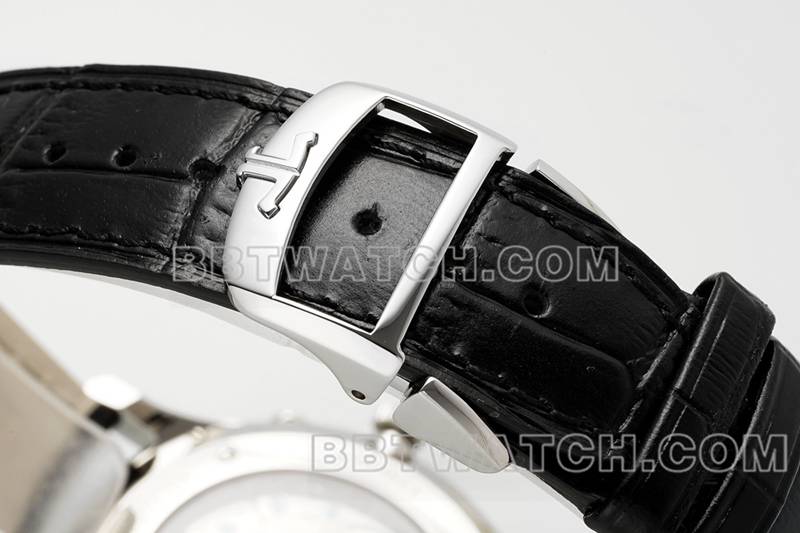 积家最优复刻手表ZF厂大师39mm蓝盘月相925机芯皮带款表带实拍图