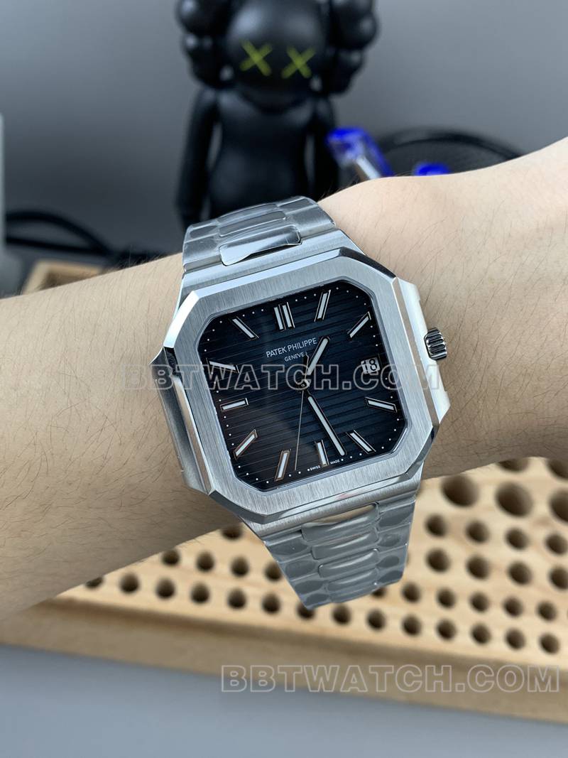 百达翡丽超级克隆手表PPF厂Cubitus黑盘45MM钢带款5821正面实拍图