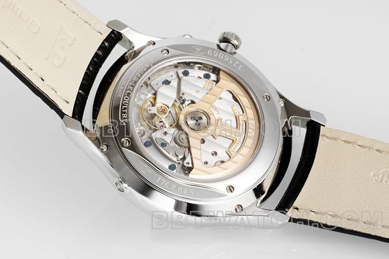 积家最优复刻手表ZF厂大师39mm蓝盘月相925机芯皮带款背面实拍图