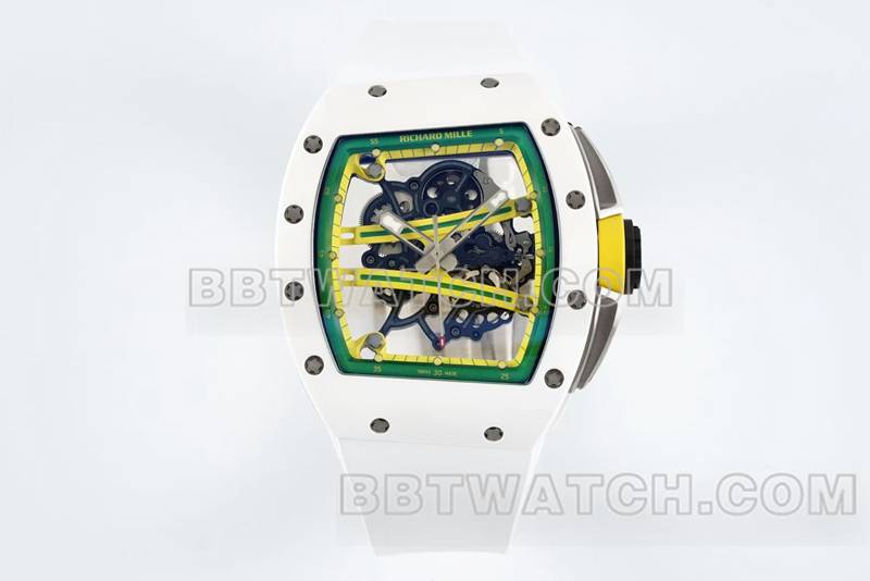 理查德米勒最优复刻手表R厂镂空盘白色橡胶款RM061正面实拍图