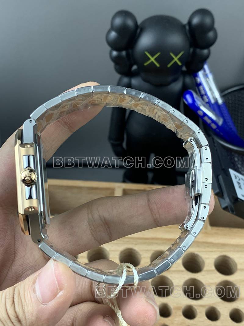 百达翡丽最佳复刻手表PPF厂Cubitus蓝盘45MM间金钢带款5821侧面实拍图