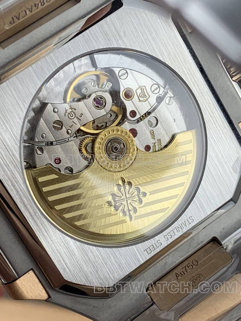 百达翡丽最佳复刻手表PPF厂Cubitus蓝盘45MM间金钢带款5821背面实拍图