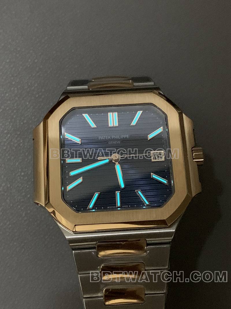 百达翡丽最佳复刻手表PPF厂Cubitus蓝盘45MM间金钢带款5821夜光实拍图