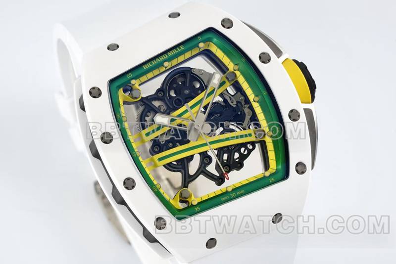 理查德米勒最优复刻手表R厂镂空盘白色橡胶款RM061正面实拍图