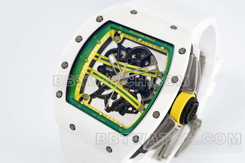 理查德米勒最优复刻手表R厂镂空盘白色橡胶款RM061正面实拍图