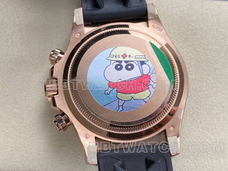 劳力士顶级复刻手表ARF厂迪通拿黑盘玫瑰金4131橡胶款背面实拍图