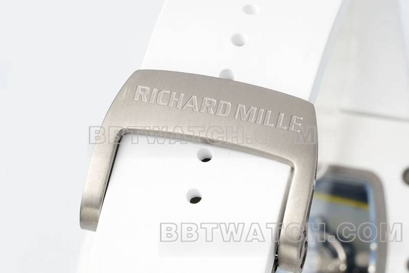 理查德米勒最优复刻手表R厂镂空盘白色橡胶款RM061表带实拍图