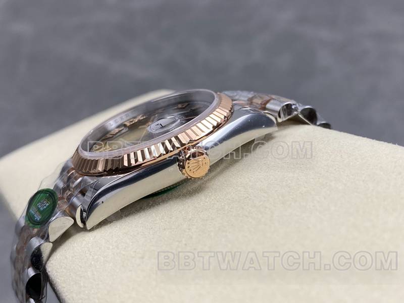 劳力士1:1复刻手表ARF厂日志型灰盘36mm间玫瑰金钢带款侧面实拍图