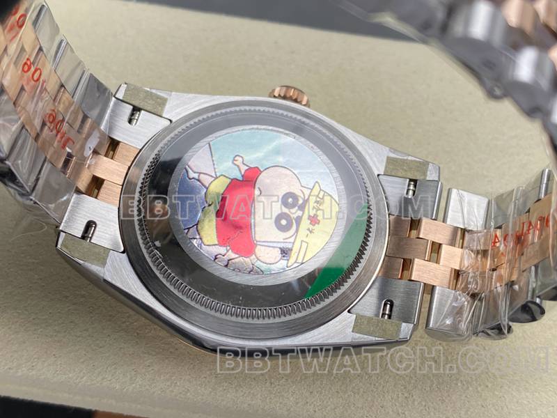 劳力士1:1复刻手表ARF厂日志型灰盘36mm间玫瑰金钢带款背面实拍图