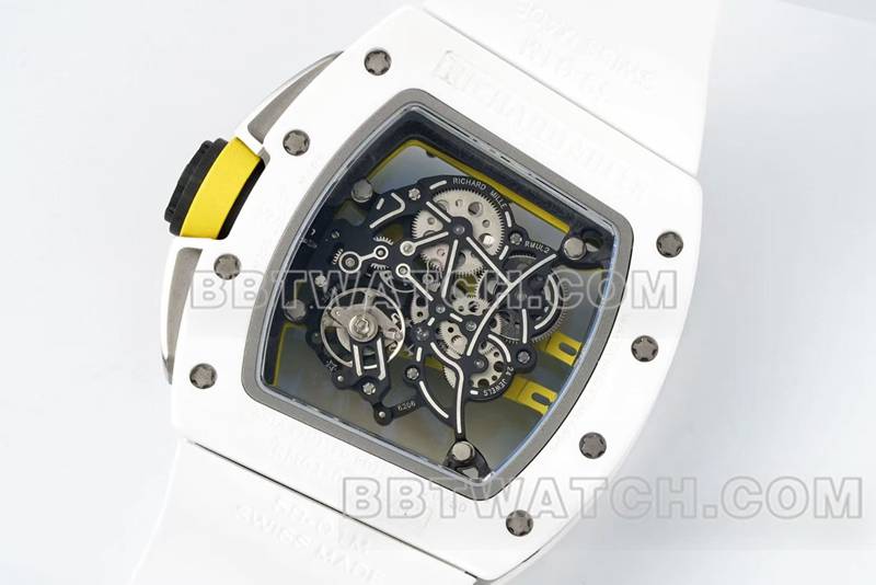 理查德米勒最优复刻手表R厂镂空盘白色橡胶款RM061背面实拍图