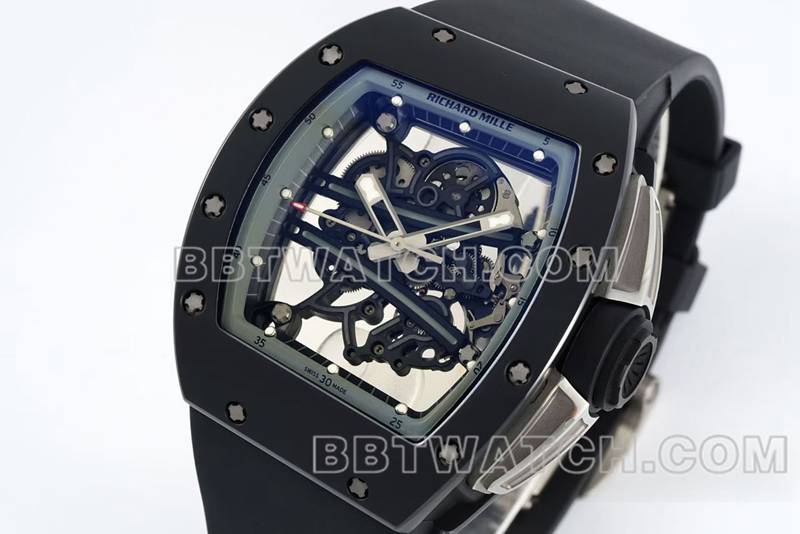 理查德米勒超级克隆手表R厂镂空盘白色橡胶款RM061正面实拍图