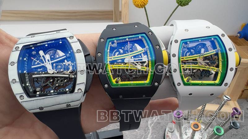 理查德米勒最佳复刻手表R厂镂空盘白壳黑色橡胶款RM061正面实拍图