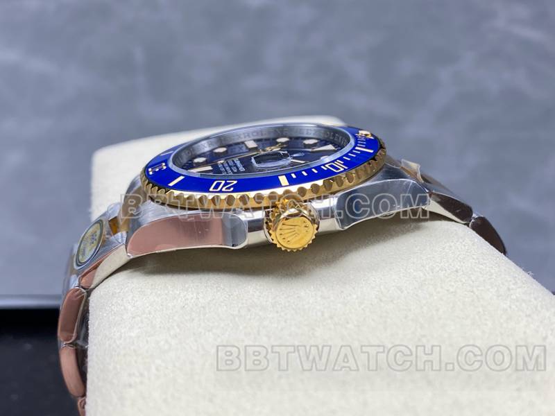 劳力士超级克隆手表ARF厂潜航者41mm间金蓝水鬼3235机芯侧面实拍图