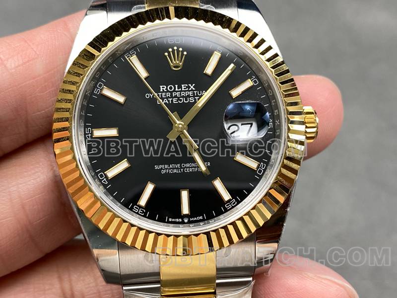 劳力士最佳复刻手表ARF厂日志41mm黑盘3235间金钢带款正面实拍图