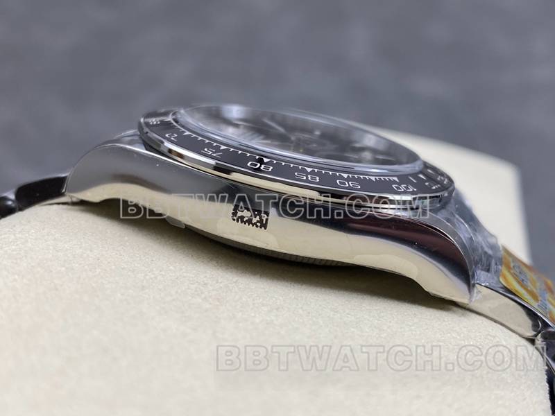 劳力士1:1复刻手表ARF厂迪通拿黑盘黑桃迪4131钢带款侧面实拍图