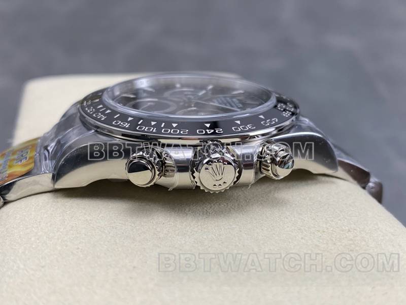 劳力士1:1复刻手表ARF厂迪通拿黑盘黑桃迪4131钢带款侧面实拍图