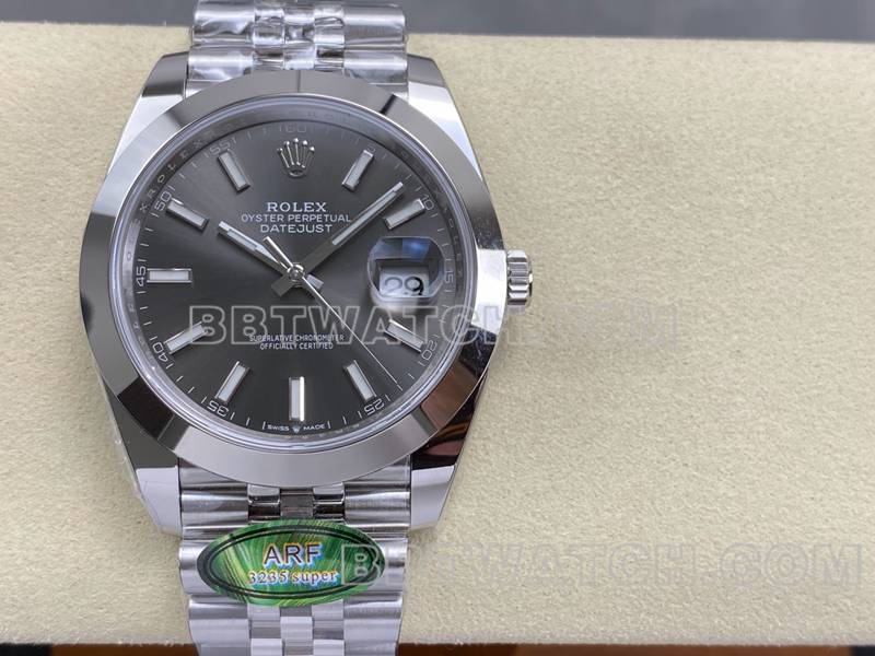 劳力士1:1复刻手表ARF厂日志41mm光圈灰盘3235钢带款正面实拍图