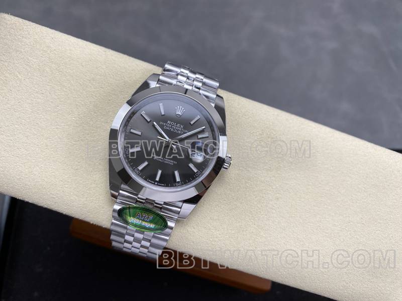 劳力士1:1复刻手表ARF厂日志41mm光圈灰盘3235钢带款正面实拍图