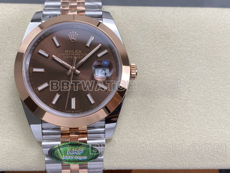 劳力士超级克隆手表ARF厂日志41mm光圈棕盘3235间玫瑰金钢带款正面实拍图