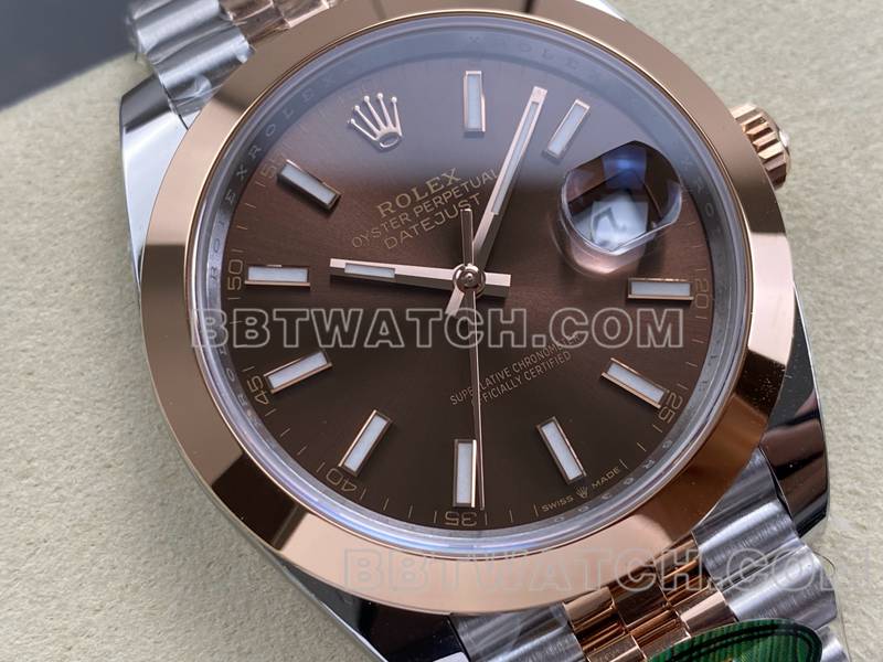劳力士超级克隆手表ARF厂日志41mm光圈棕盘3235间玫瑰金钢带款正面实拍图