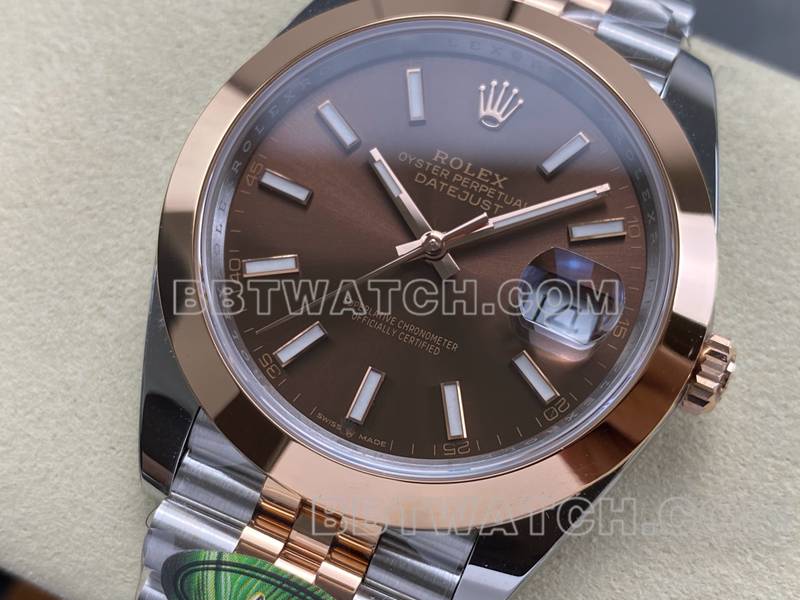 劳力士超级克隆手表ARF厂日志41mm光圈棕盘3235间玫瑰金钢带款正面实拍图