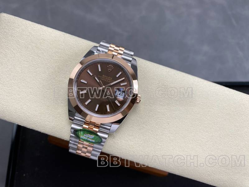劳力士超级克隆手表ARF厂日志41mm光圈棕盘3235间玫瑰金钢带款正面实拍图