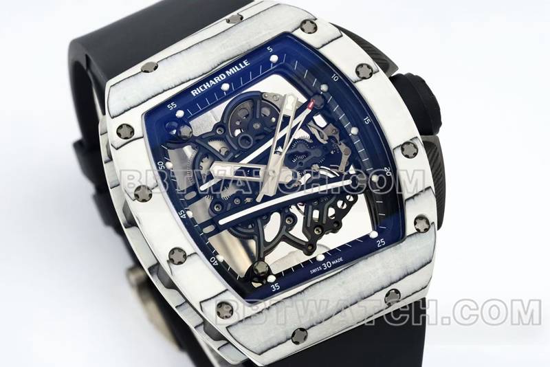 理查德米勒最佳复刻手表R厂镂空盘白壳黑色橡胶款RM061正面实拍图