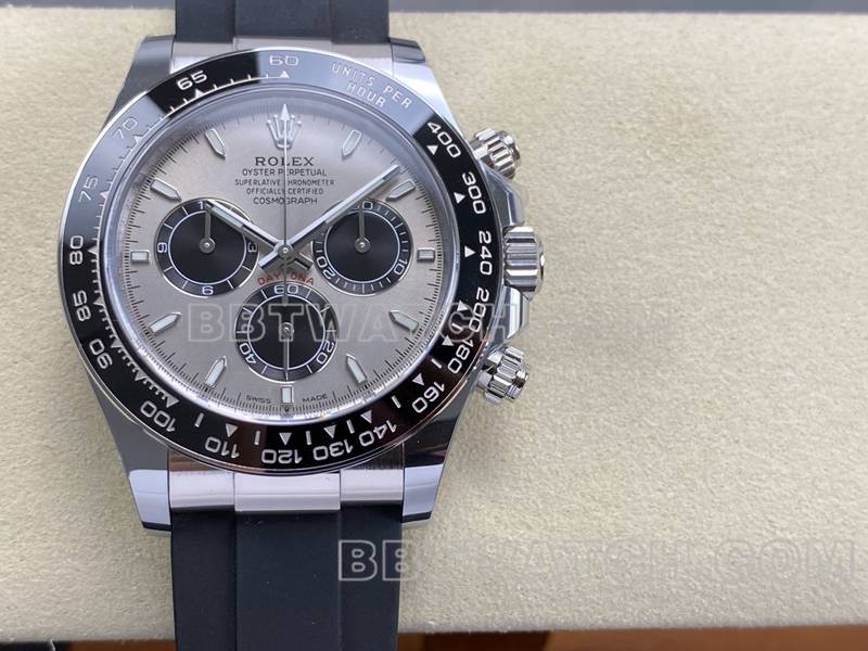 劳力士超级克隆手表ARF厂迪通拿灰盘4131橡胶款正面实拍图