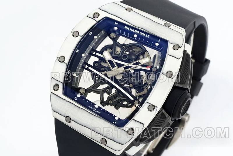 理查德米勒最佳复刻手表R厂镂空盘白壳黑色橡胶款RM061正面实拍图