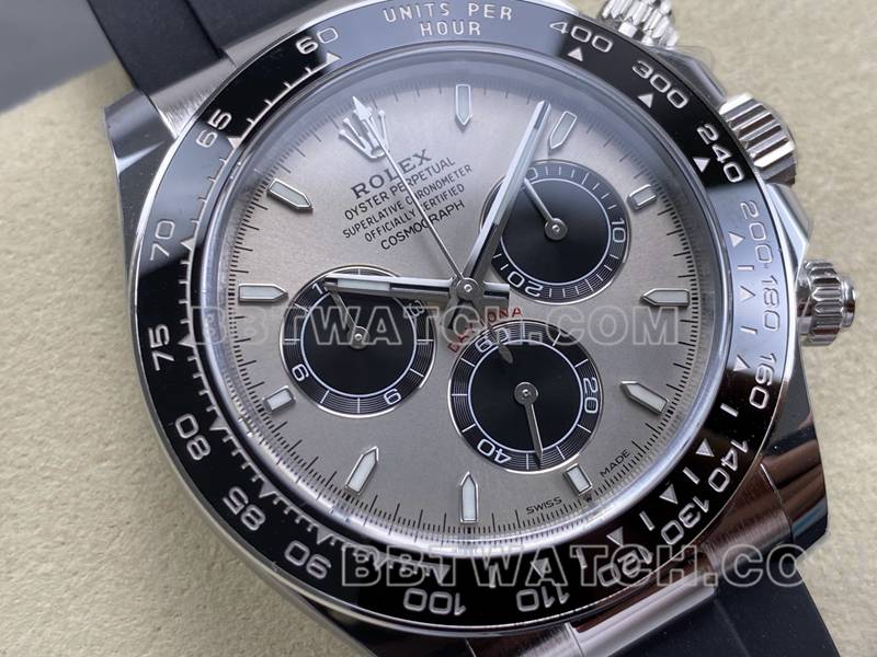 劳力士超级克隆手表ARF厂迪通拿灰盘4131橡胶款正面实拍图