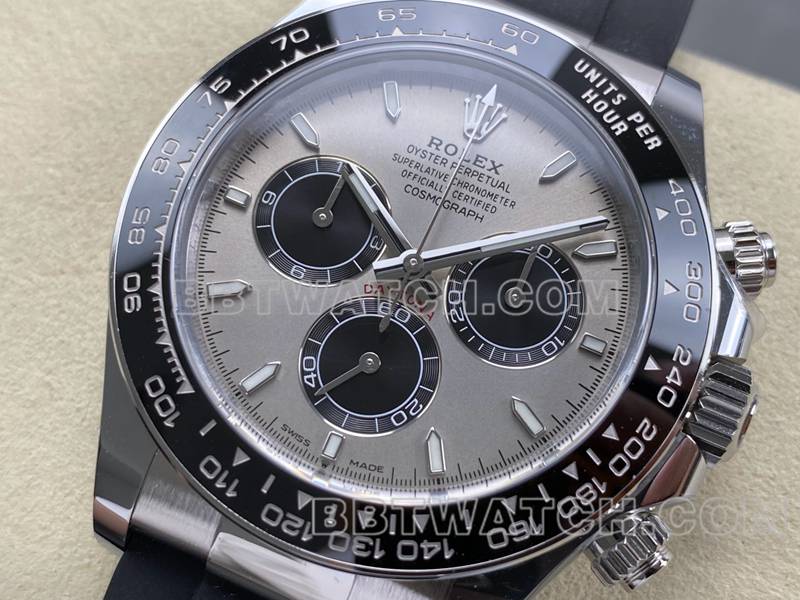 劳力士超级克隆手表ARF厂迪通拿灰盘4131橡胶款正面实拍图