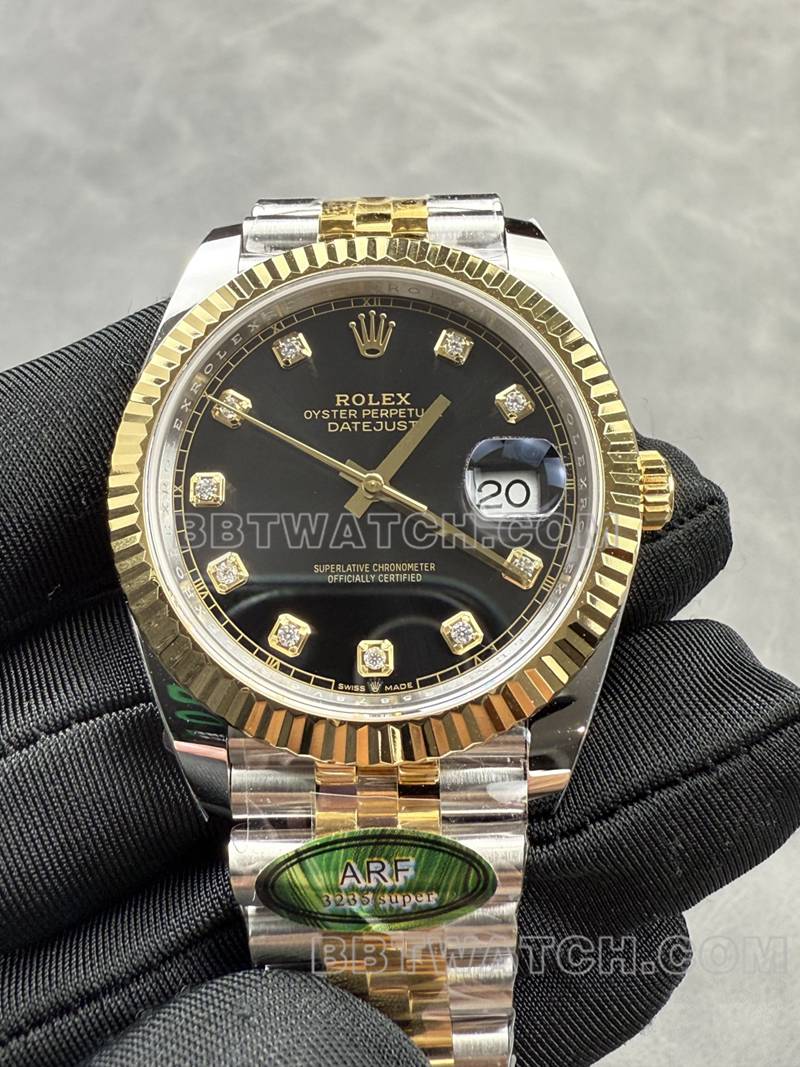 劳力士超级克隆手表ARF厂日志41mm黑盘3235间金钢带款正面实拍图