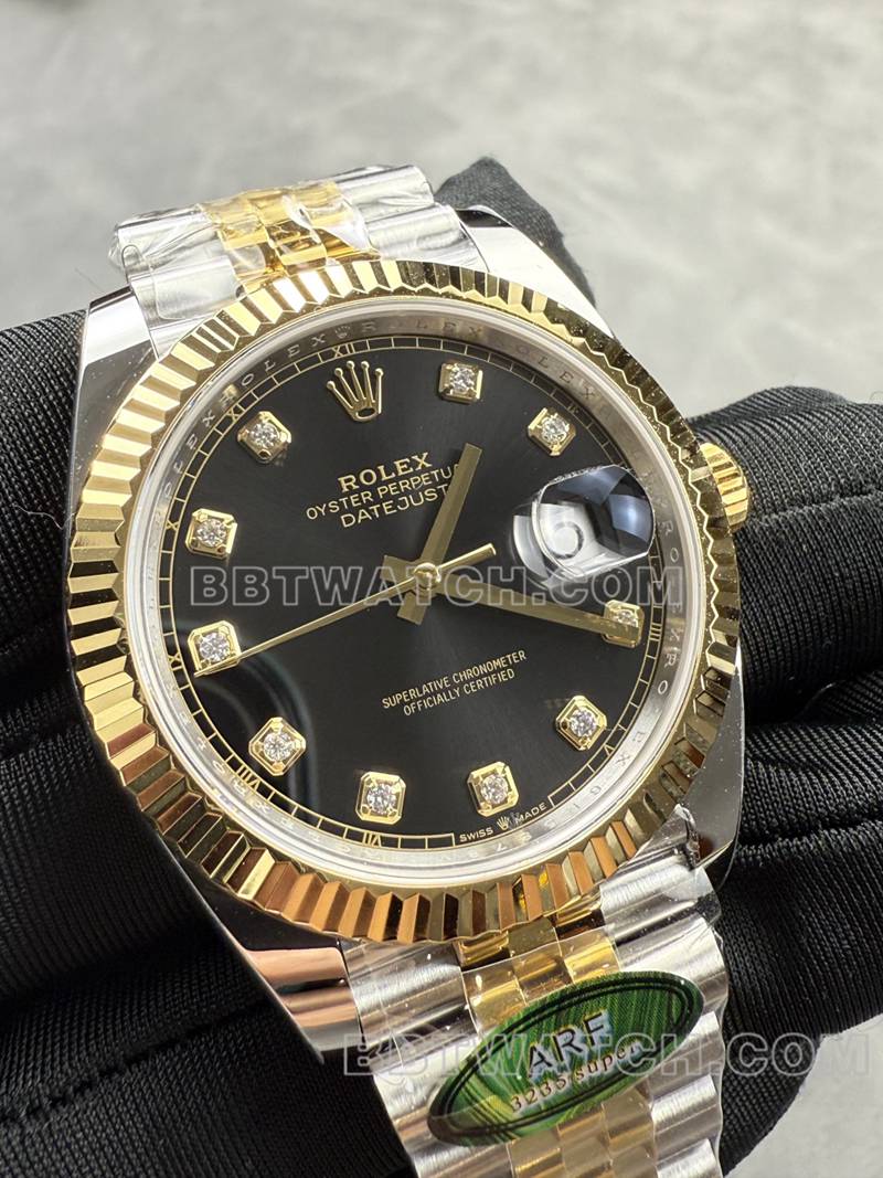 劳力士超级克隆手表ARF厂日志41mm黑盘3235间金钢带款正面实拍图