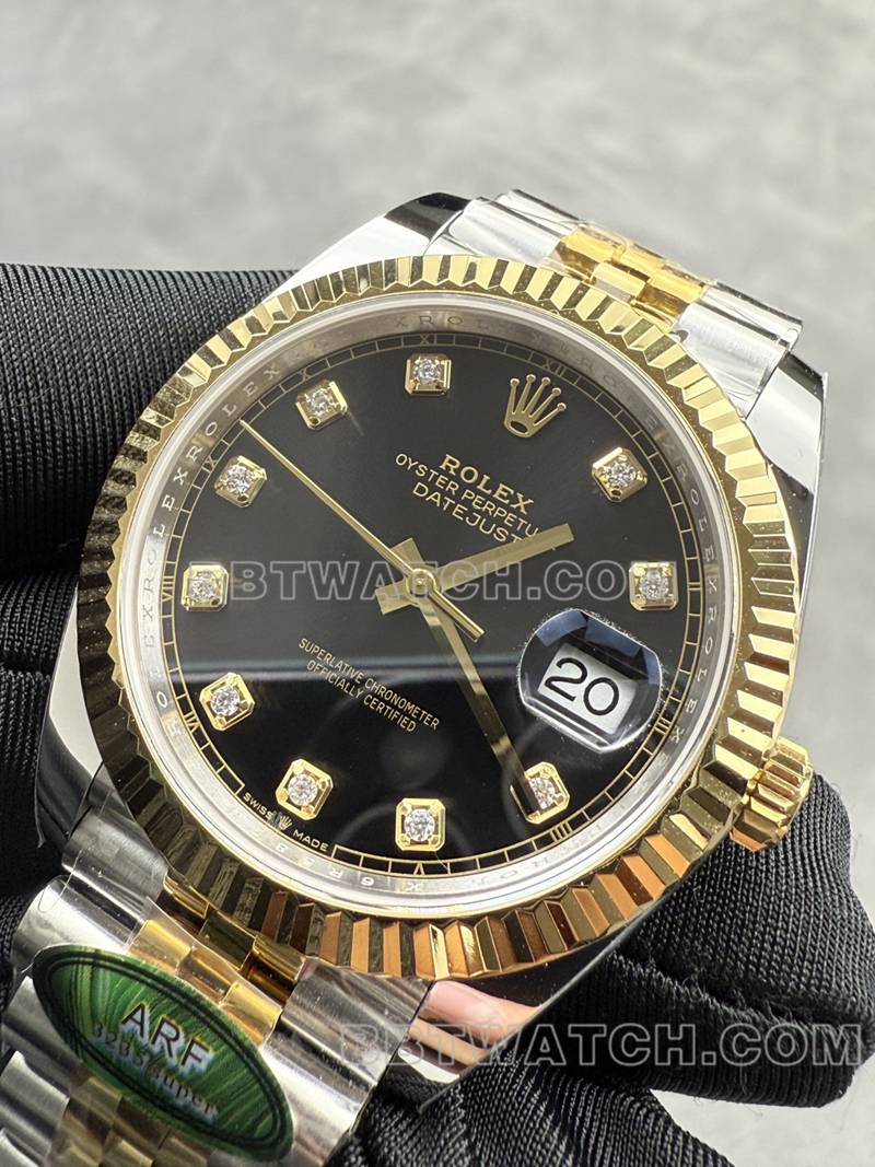 劳力士超级克隆手表ARF厂日志41mm黑盘3235间金钢带款正面实拍图