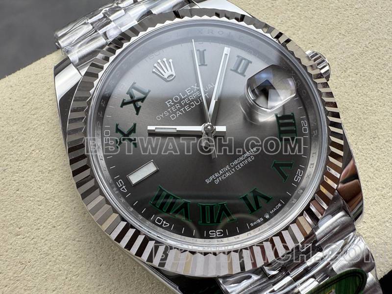 劳力士最佳复刻手表ARF厂日志41mm灰盘绿萝3235钢带款正面实拍图
