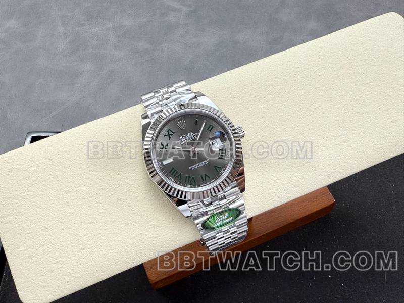 劳力士最佳复刻手表ARF厂日志41mm灰盘绿萝3235钢带款正面实拍图