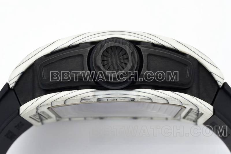 理查德米勒最佳复刻手表R厂镂空盘白壳黑色橡胶款RM061侧面实拍图