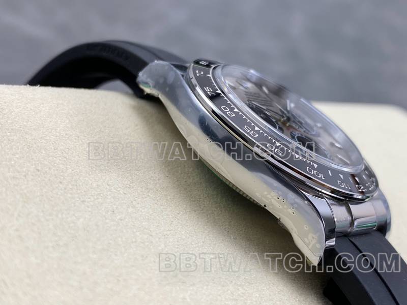 劳力士超级克隆手表ARF厂迪通拿灰盘4131橡胶款侧面实拍图