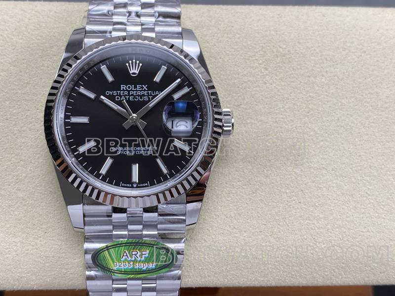 劳力士顶级复刻手表ARF厂日志型黑盘36mm钢带款正面实拍图