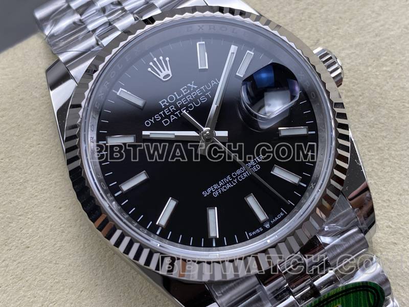 劳力士顶级复刻手表ARF厂日志型黑盘36mm钢带款正面实拍图