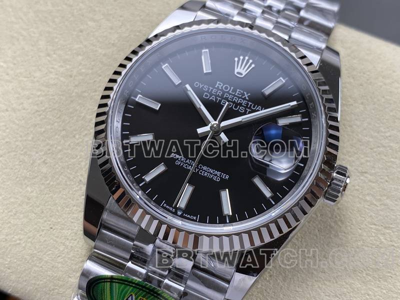 劳力士顶级复刻手表ARF厂日志型黑盘36mm钢带款正面实拍图