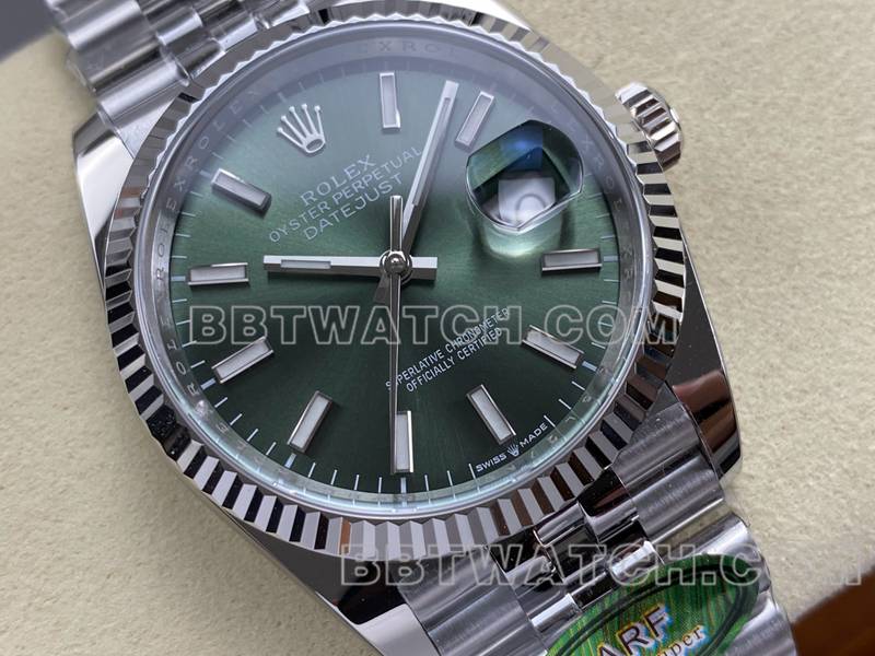 劳力士最优复刻手表ARF厂日志型绿盘36mm钢带款正面实拍图