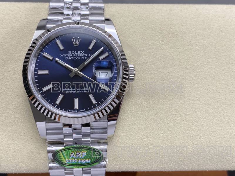 劳力士超级克隆手表ARF厂日志型蓝盘36mm钢带款正面实拍图