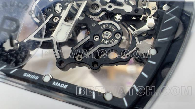 理查德米勒顶级复刻手表R厂镂空盘白色橡胶款RM055正面实拍图