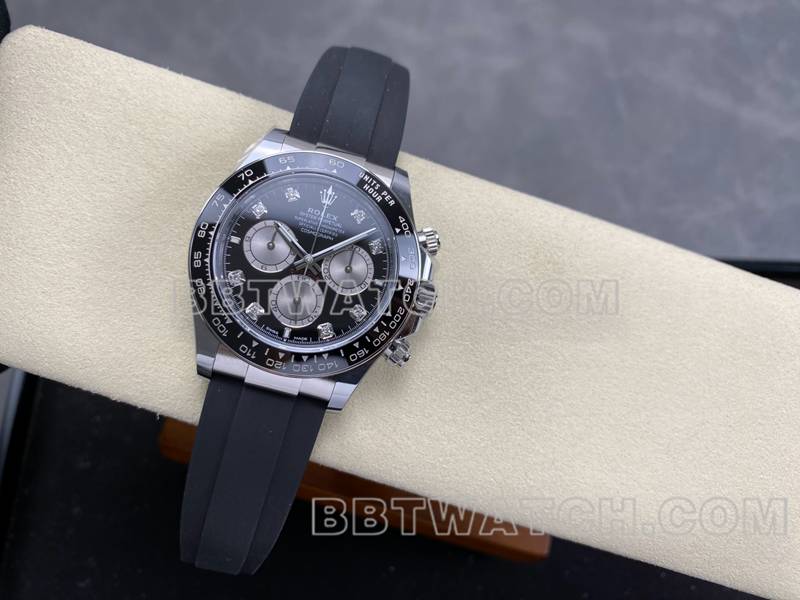 劳力士最佳复刻手表ARF厂迪通拿黑盘4131橡胶款正面实拍图