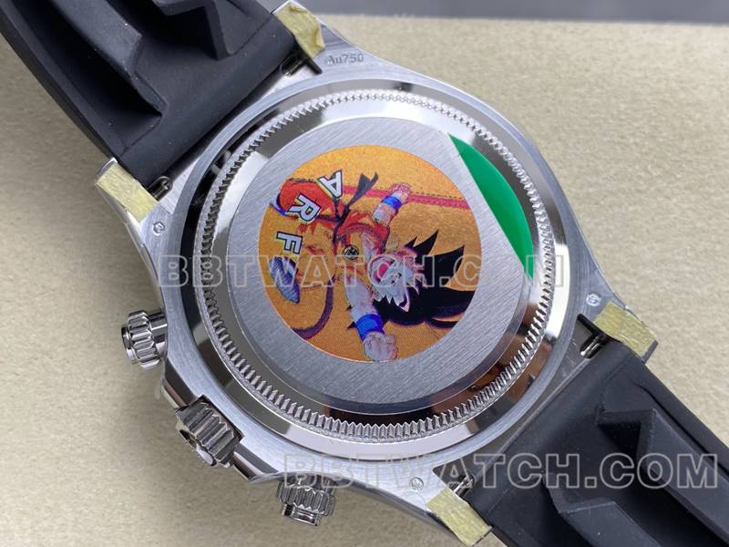 劳力士最佳复刻手表ARF厂迪通拿黑盘4131橡胶款背面实拍图