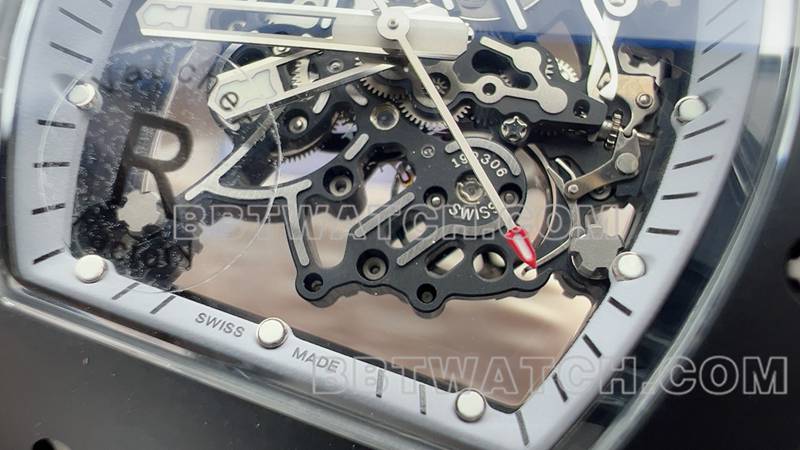 理查德米勒最优复刻手表R厂镂空盘黑色橡胶款RM055正面实拍图