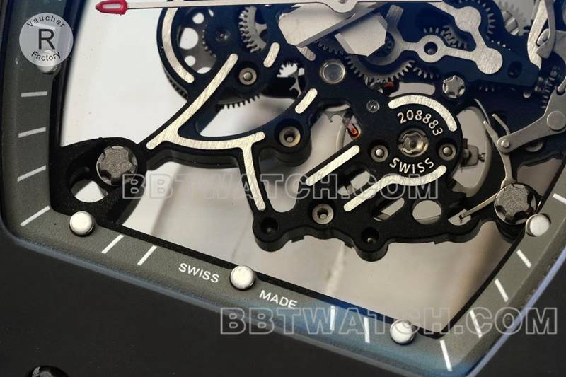 理查德米勒1:1复刻手表R厂镂空盘灰色橡胶款RM055正面实拍图