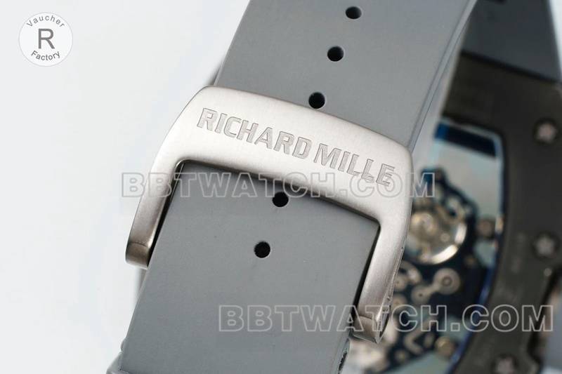 理查德米勒1:1复刻手表R厂镂空盘灰色橡胶款RM055表带实拍图